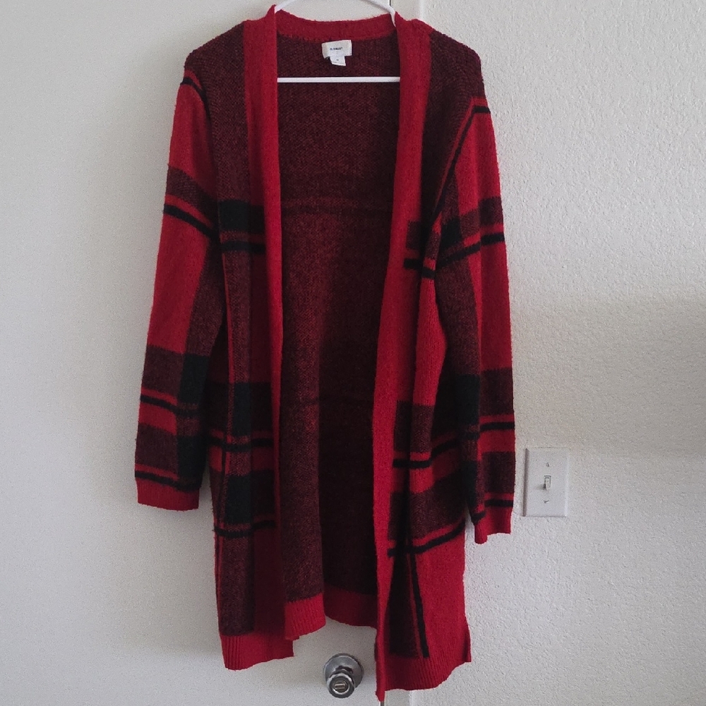 Old Navy Red and Black Plaid Cardigan